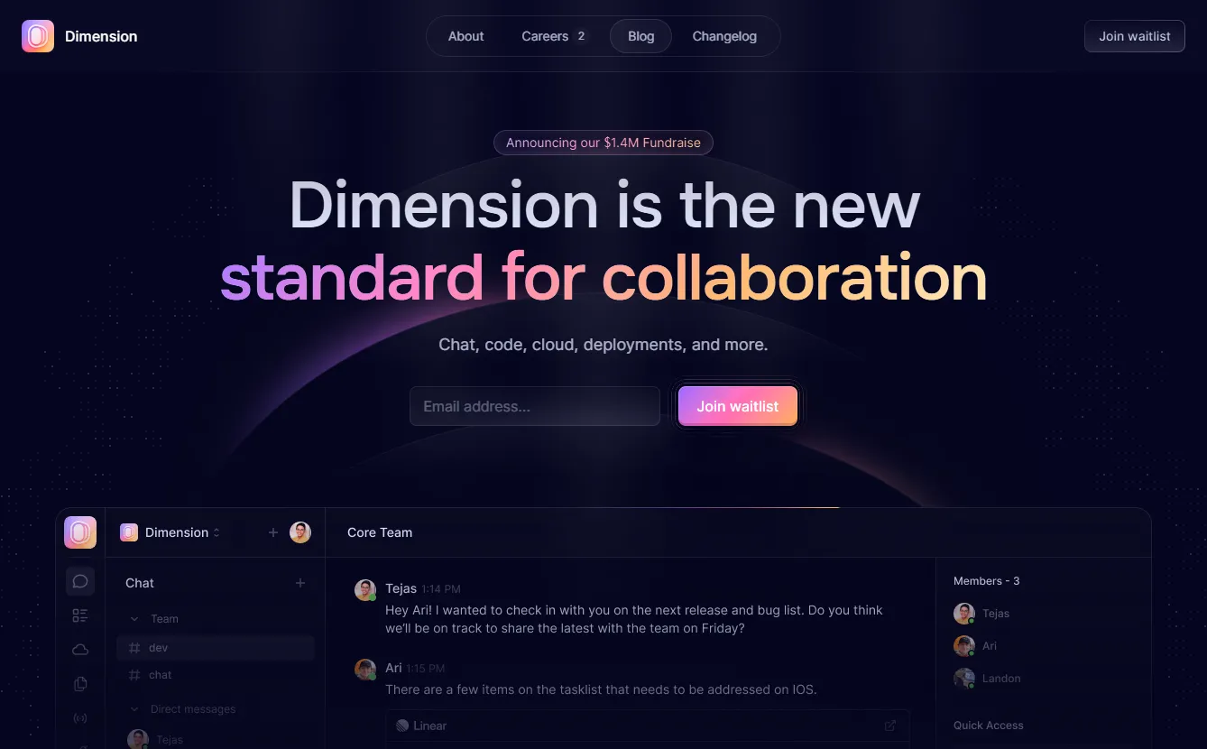 Dimension website screenshot